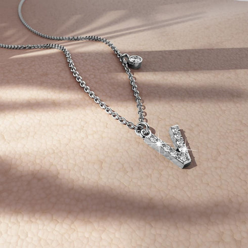 Solid 925 Sterling Silver Initial Crystal Personalised Alphabet Letter Necklace Silver